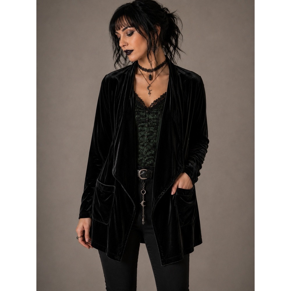 Black Velour Draped Jacket Whimsygoth Goth Witchy XL Preppy Holidays